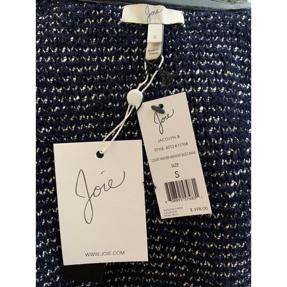 JOIE Jacolyn B Tweed Jacket Blue Full Zip Leather Trim S NWT Dark Academia - Picture 6 of 6